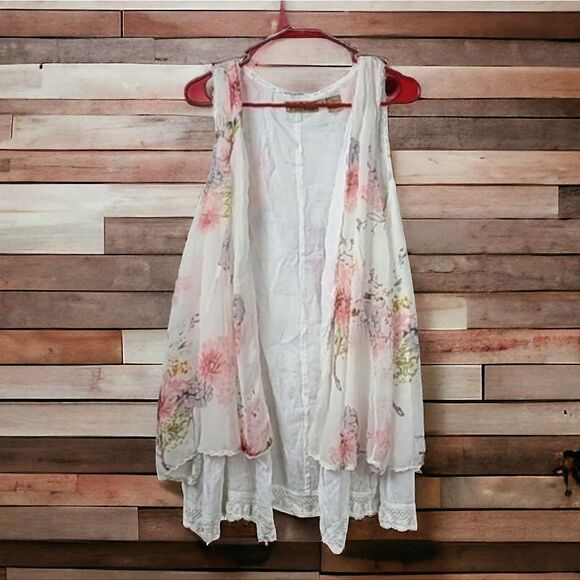 R Cinco Ranch Boho Hippie Western Embroidered Floral Print Draped Layered Vest - Picture 3 of 11